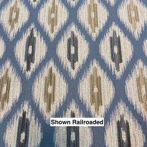 5.875 yds Thibaut Rajah Aqua Blue and Natural Ikat Upholstery Fabric W73365 B1