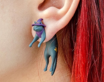 Hand Painted Halloween Cats Earrings &quot;Witch Cat&quot;