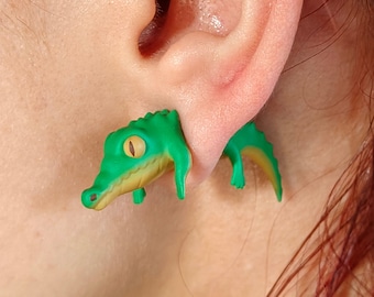 Hand Painted Alligator Crocodile Earrings