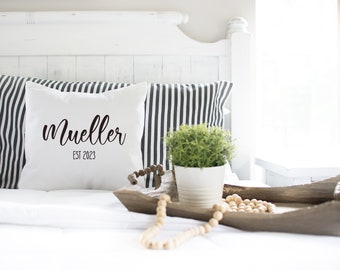 Monogram Name Pillow Cover | Newlywed Home Decor | Wedding Gift | Last Name Pillow Cover