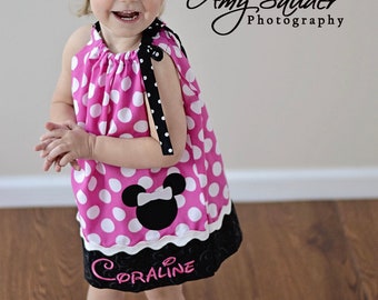 Hot Pink and White Polka Dot Minnie Pillowcase Dress