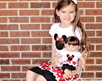 Red and White Polka Dot Minnie Outfit | Skirt and Shirt Outfit | Doll and Girl Matching Outfit