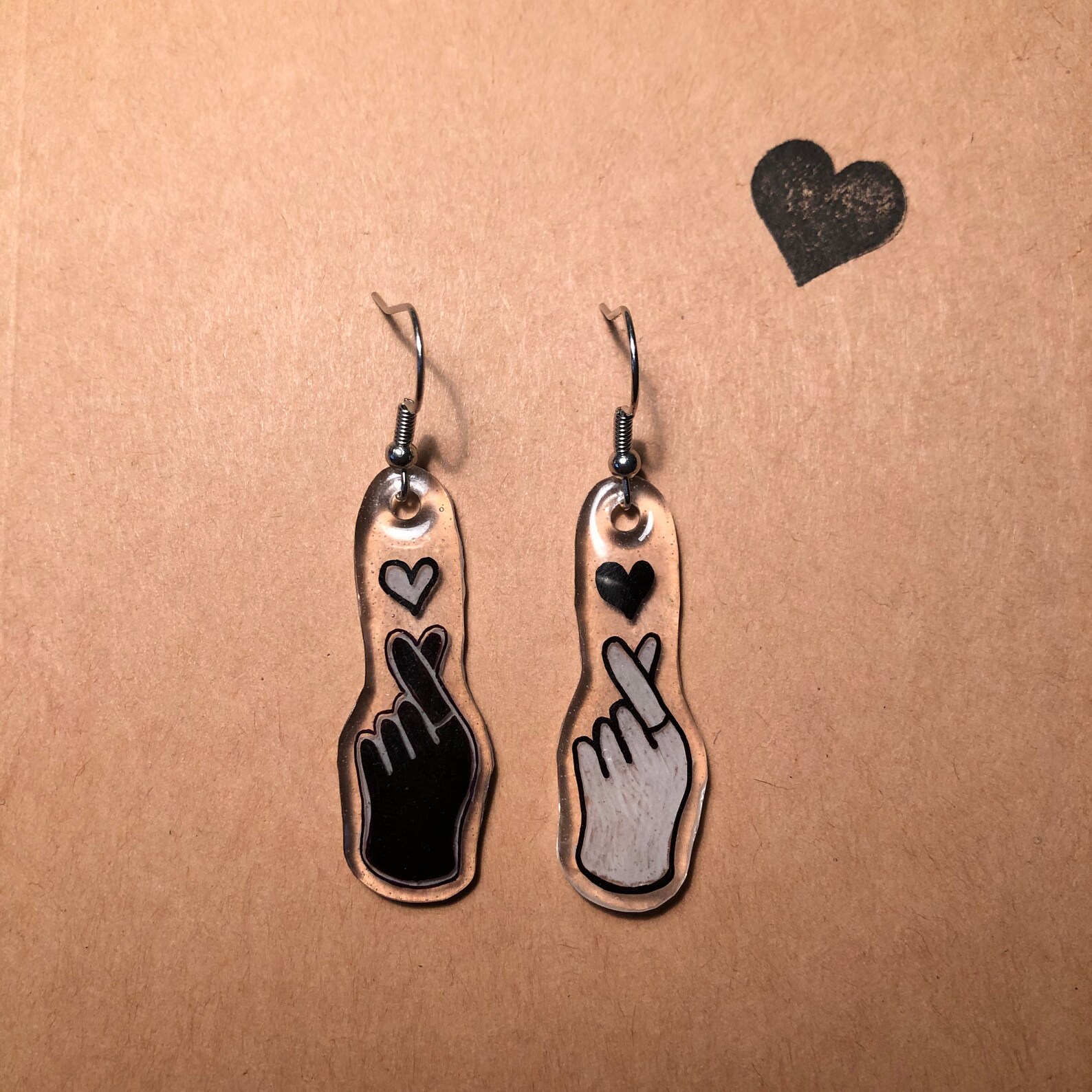 Finger Heart Earrings Handmade Korean Etsy