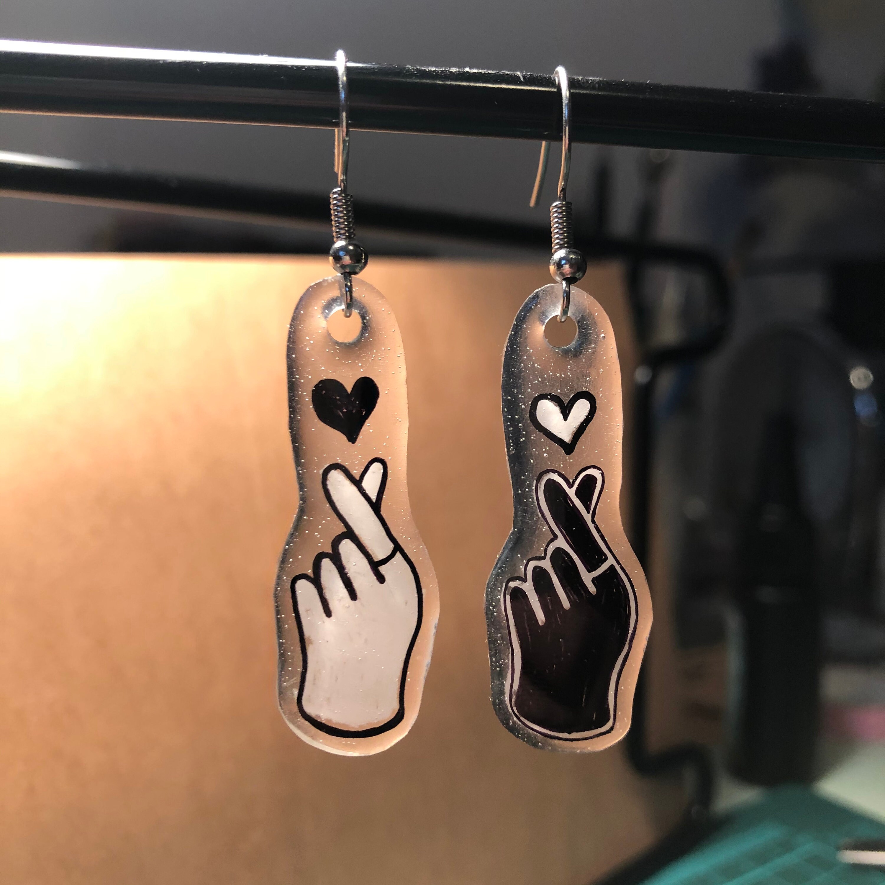 Finger Heart Earrings Handmade Korean Etsy