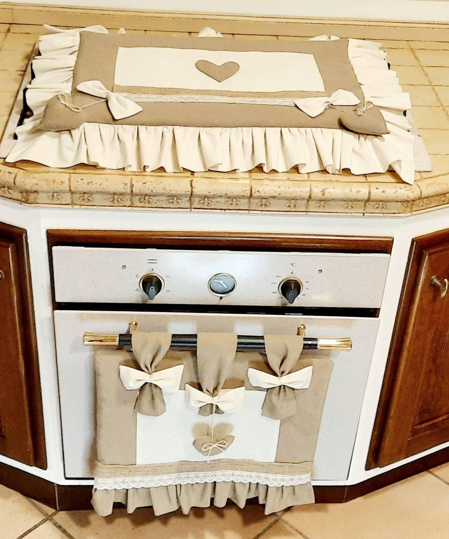 Shabby Stove Covers With Curled Ruffles and Side Bows That Hold the Wadding  Hearts. Lace Inserts and Thick Padding 