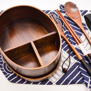 Personalized Japanese Wooden Lunch Box With Cutlery Set Bento 