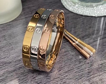 Birthday Crystal Bracelet with Screw Design Valentines Day ILNCLUY Love Bracelet Wedding Gift for Wife Girlfriend 18k Titanium Steel Cuff Bracelets for Women
