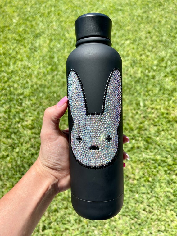 Bad Bunny Bling Water Bottle Bad Bunny Rhinestone Black Etsy