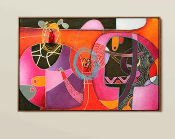 Large Figurative Painting: Modern Peruvian Art on Canvas (31.4x47.2in)