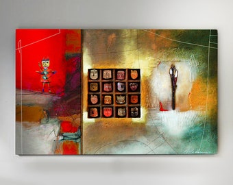 Ancient Peru Masks Painting: Modern Abstract Art on Canvas