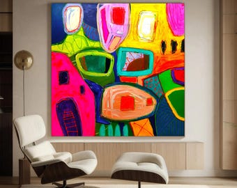 Bright Multicolor Abstract Painting on Canvas: Modern Wall Art