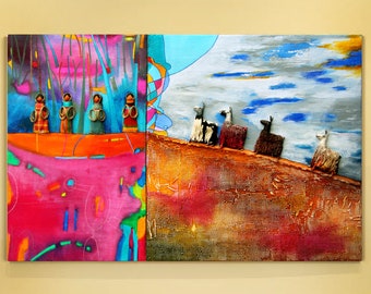 Dipinto di montagna di lama: arte figurativa moderna su tela (32x47 pollici)