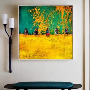 Abstract Autumn Rain Painting: Peruvian Art, Modern Home Decor (35.5x35.5in)