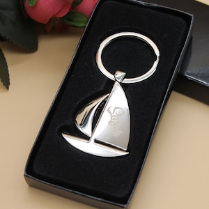 Personalised Ship shaped metal keyring in gift box Christmas