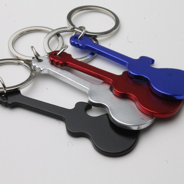 Personalised bottle opener guitar shape keyring with any logo name text many occasions Christmas