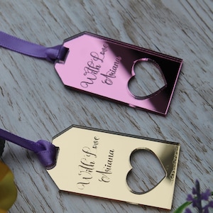 Personalised Luxury Custom Gift Tags with Ribbon heart cut out, Acrylic Gift Tags, Father's Day, Birthday Tags, Present Tags, Place Tags