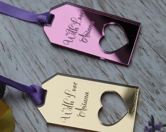 Etiquetas de regalo personalizadas de lujo con cinta recortada en forma de corazón, etiquetas de regalo de acrílico, etiquetas para el Día del Padre, etiquetas de cumpleaños, etiquetas para regalos, etiquetas de lugar