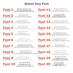 K&ouml;nnte beinhalten: Eine Tabelle mit 20 verschiedenen Schriftarten, jede mit einer Beispielschrift und dem Schriftnamen. Die Schriftnamen sind in fetter orangefarbener Schrift. Die Tabelle befindet sich auf einem wei&szlig;en Hintergrund.