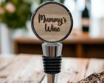 Personalised Round bottle stopper engraved, wooden engraving, mothers day gift, with any logo name text many occasions Christmas