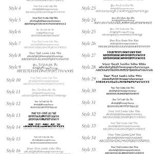 May include: A chart showing 38 different font styles for text. Each style is labeled with a number from 1 to 38. The text in each style reads "Your Text Looks Like This" followed by the alphabet in uppercase and lowercase letters.
