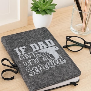 Personalised notebook A6 squared pages black felt cover office gift birthday gift fathers day gift christmas gift secret santa dad our hero