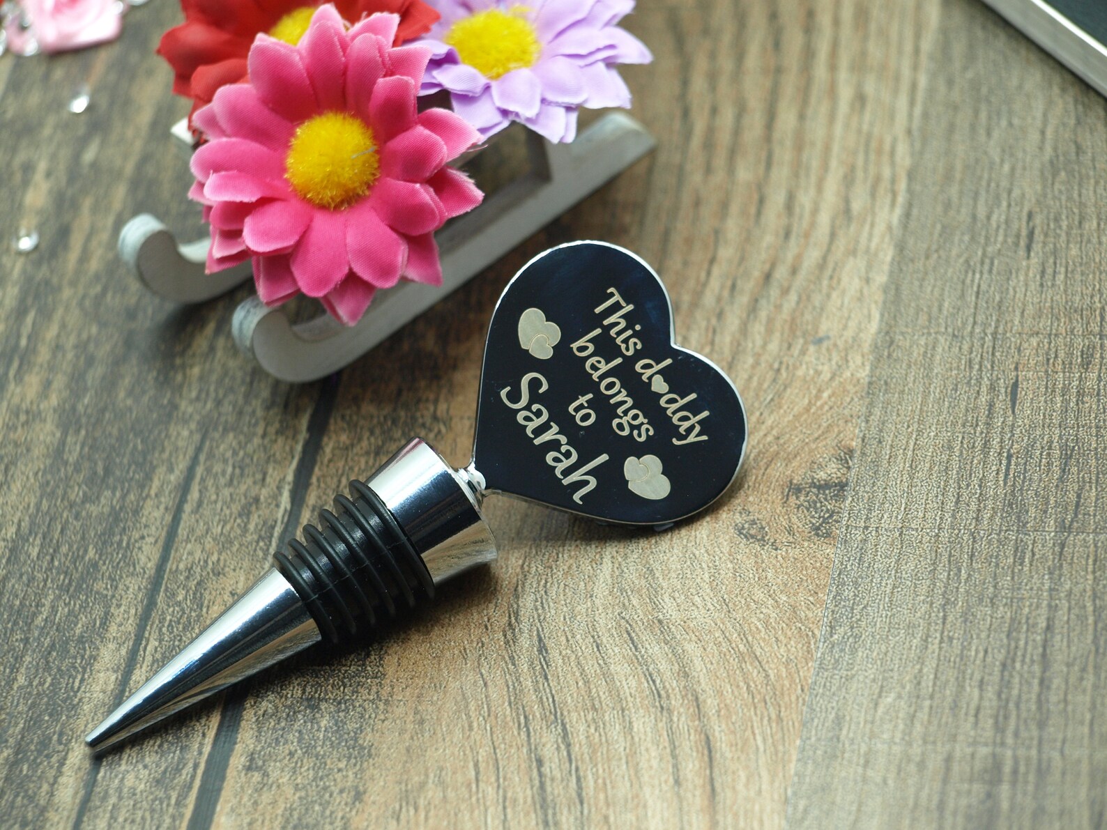 Personalised Heart shape bottle stopper engraved with any logo Etsy