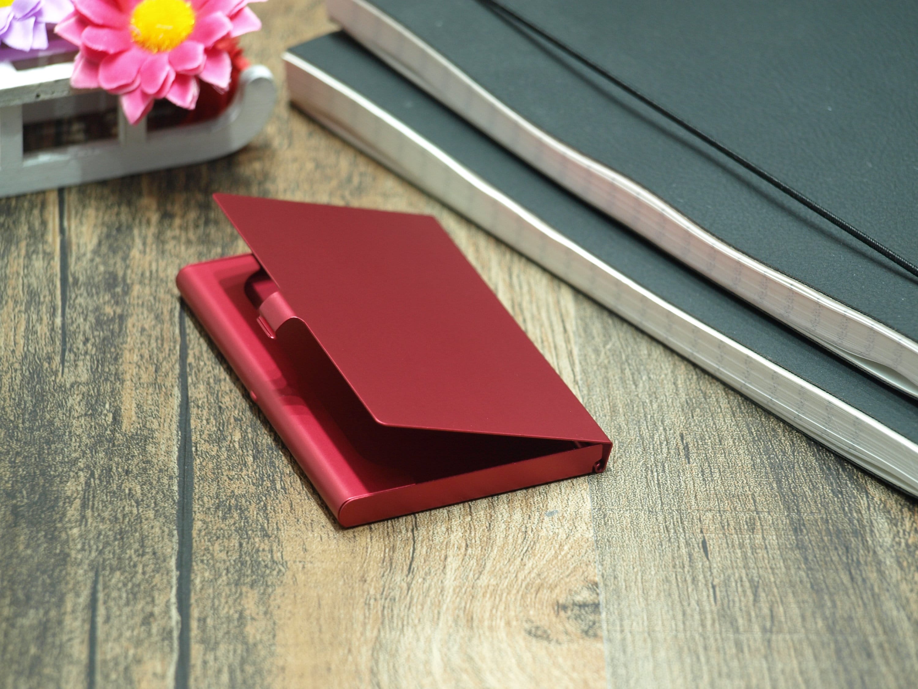 Metal Engraved Business Card Holder Red With Any Logo Name Etsy UK
