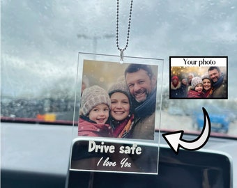 Personalised Photo Car Ornament, Clear Acrylic Ornament, Custom Photo Car hanging Ornament, Photo keepsake, Car charm, Polaroid Style