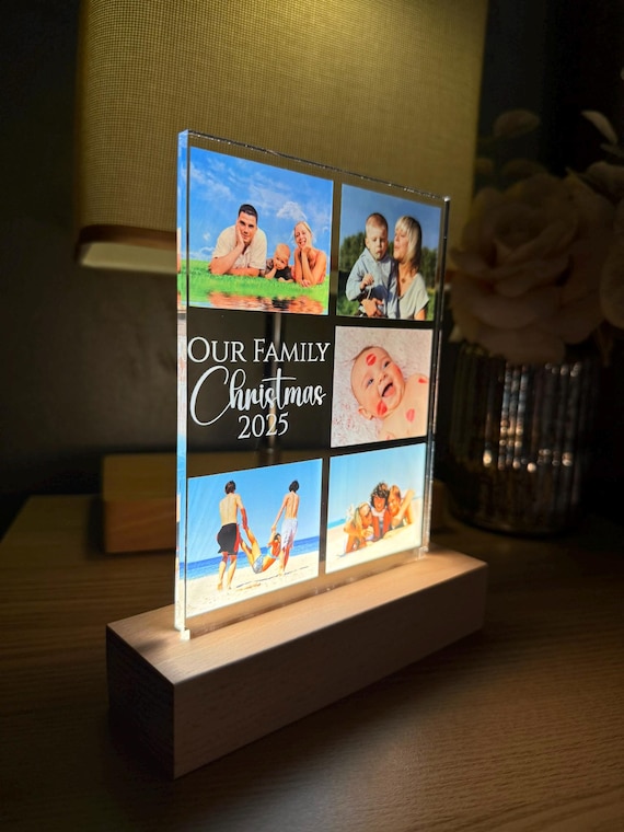 Personalised Photo Collage Frame Night Light, Led Lamp Battery operated with Text and Photos