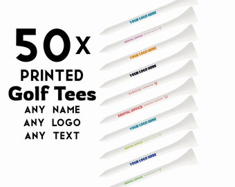 50 Personalised golf tees white 70mm any name, any text, coloured text, bulk print, custom golf tees, Printed Golf Equipment