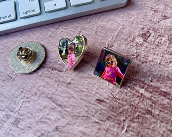 Personalised Photo Pin – Available in Round, Square, or Heart Shape | Custom Gift with Loved One’s Photo | High-Quality Custom Photo Pin