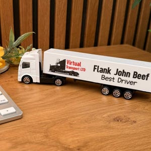 Personalised Mini Truck Model, Metal Lorry with Trailer, Collectible Truck Model, Personalised Desk Decoration, Office Desk Ornament
