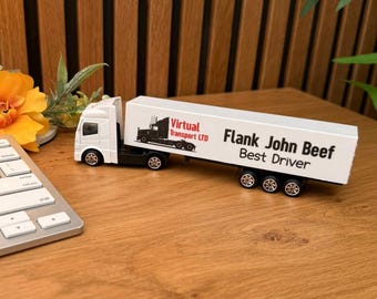 Personalised Mini Truck Model, Metal Lorry with Trailer, Collectible Truck Model, Personalised Desk Decoration, Office Desk Ornament