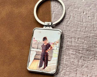 Photo Keepsake Rectangle Keyring, Gift for Him, Gift from Secret Santa, Birthday Gift, Engraved keychain, Personalised present, Fathers Day
