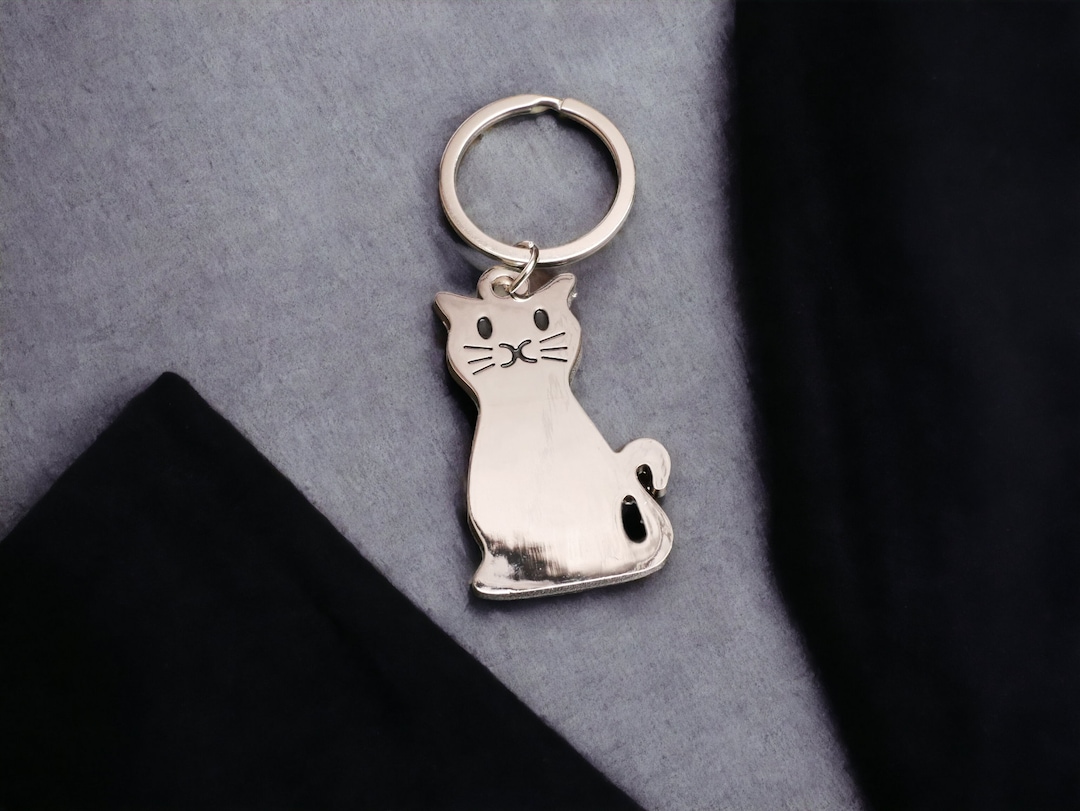 Personalised Cat Metal Keyring With Any Name Logo Text Luxury Gift ...