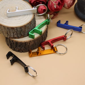 Aluminium Bottle opener and can opener shape keyring engraved with any name logo text Christmas image 1