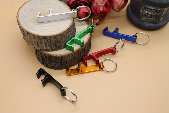 Aluminium Bottle opener and can opener shape keyring engraved with any name logo text Christmas