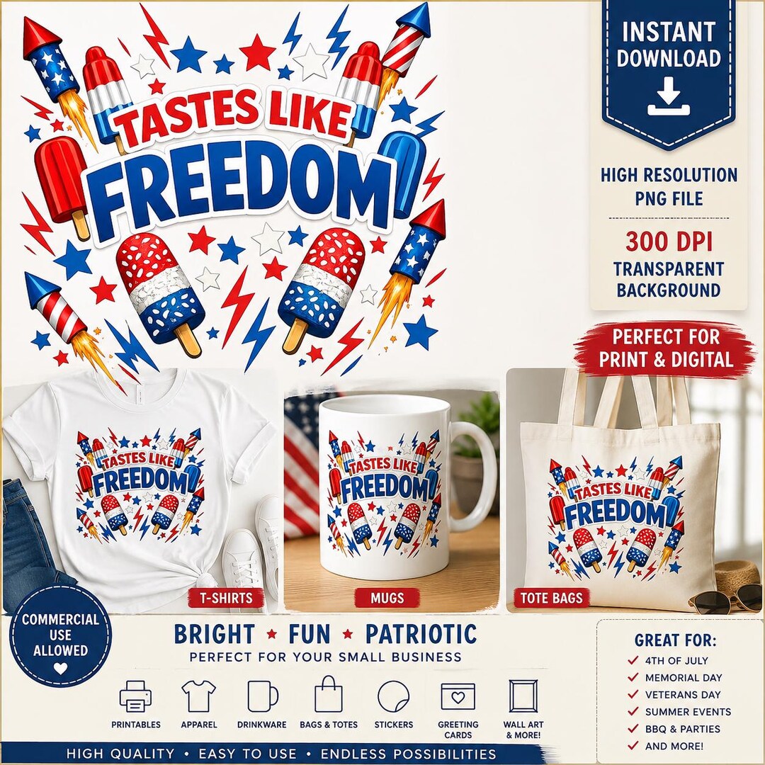 Tastes Like Freedom Patriotic Popsicle PNG, 4th of July Sublimation ...
