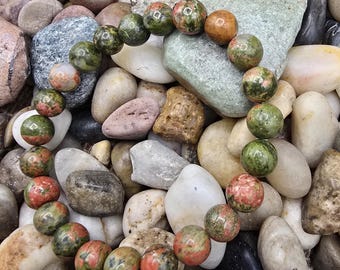 Unakite Beaded Bracelet: Earthy Gemstone Boho Stretch Wrist Wear