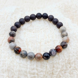 Coral Fossil Jasper & Ebony Blackwood Stretch Bracelet