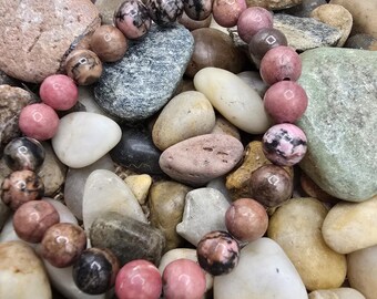 Pink Rhodonite Beaded Stretch Bracelet: Boho Gemstone Jewelry