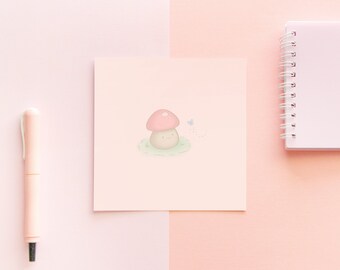 Pennie the Mushroom 5x5" Cute Art Print, Kawaii Wall Decor