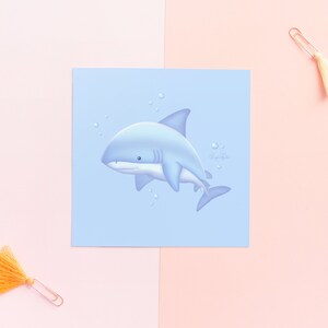 Finneas the Shark 5x5&quot; Art Print | Shark Gifts | Shark Art