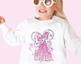 Pink Princess Castle Sweatshirt, Magic Kingdom Mouse Youth Sweater, Happiest Place Kid Gift, WDW Shirt Baby Toddler Pullover Hoodie Tee