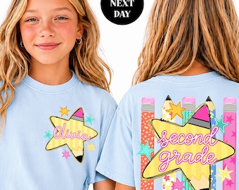Second Grade Shirt Back To School Tee Custom 2nd Grade TShirt Personalized 2nd Grader Bow Tee Coquette First Day School Gift Comfort Colors®