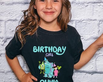 Birthday Girl Monster Shirt, Custom Party Tee, Personalized Daughter Granddaughter Family T-Shirt Outfit Cute Bday Toddler Kid Youth Gift