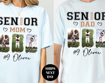 Custom Senior Football Mom Dad Shirt Custom Photo Player Number Tee Senior Night Mama Dada Shirt School Team Senior 2027 Personalized Gift