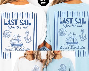 Last Sail Before the Veil Custom Beach Bachelorette Party Shirts Coastal Summer Bridal Party Gift for Bride To be Bridesmaid Comfort Colors®