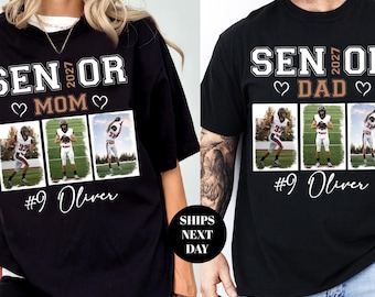 Custom Senior Football Mom Dad Shirt Custom Photo Player Number Tee Senior Night Mama Dada Shirt School Team Senior 2027 Personalized Gift