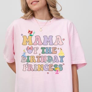 Mama of Birthday Princess Crew Shirt, Magical Happiest Place Cute Mouse Girl Tee, Custom Best Mom Gift, Pastel Squad Party Comfort Colors®